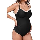 CUPSHE Women's Maternity One Piece Swimsuit Adjustable Strap Ruched Shell Stitched Back Cutout Bathing Suit for Pregnancy
