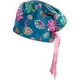 CALOMED Euro Style Scrub Cap for Women & Men with Ribbon Ties & Buttons, Head Cover for Long or Short Hair