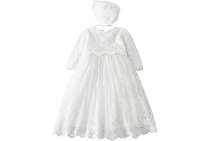 Leideur Baby Long Christening Gowns White Baptism Dress Special Occasion Dresses for Girls Birthday