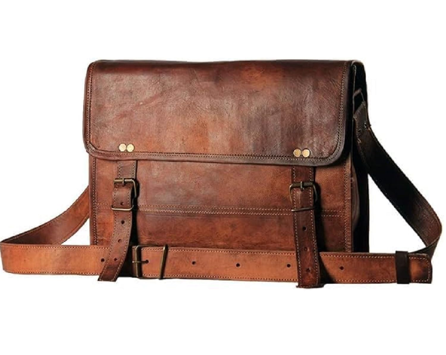 ALASKA EXPORTS Mens Leather Messenger Bag 14 Inch Genuine Leather Laptop Bags for Men Vintage Messengers Crossbody Satchel for Office Work Business & College (Brown)