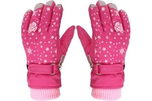 Surakey Kids Winter Gloves Mittens Waterproof Ski Snow Gloves Mittens for Cold Weather Girls Snowboarding Cycling Skiing Sport Gloves Windproof Anti-Snow for Children Girls Aged 6-10 Red