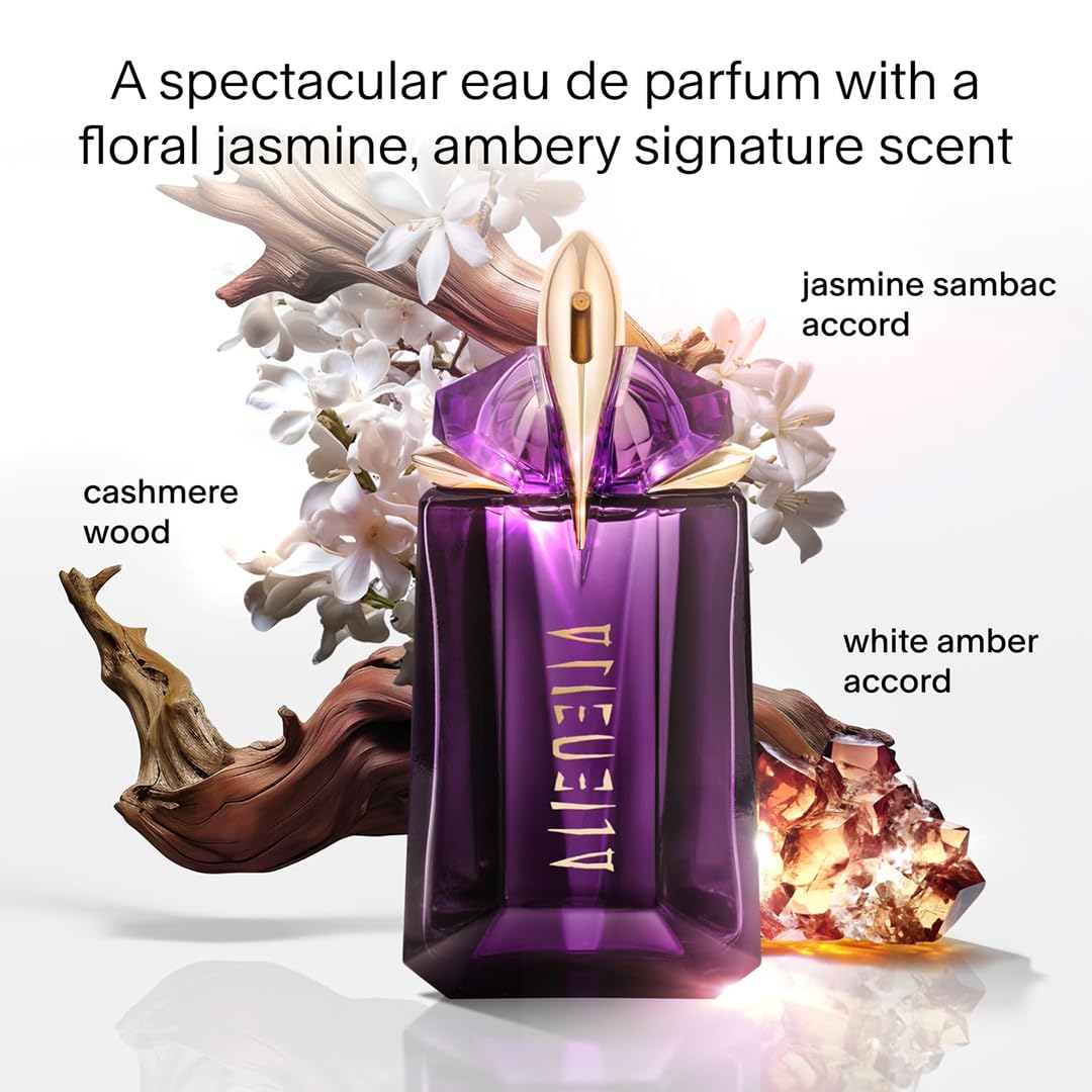 MUGLER Alien Eau de Parfum für Damen, luxuriöses und holzig-blumiges Damen Parfüm mit Amber und Jasmin, außergewöhnliches Duftspray im nachfüllbaren Flakon, sinnlicher Duft, 60 ml 2