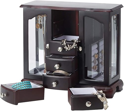Multi-capa de la joyería caja de armario de puertas correderas en ambos lados 5 capas