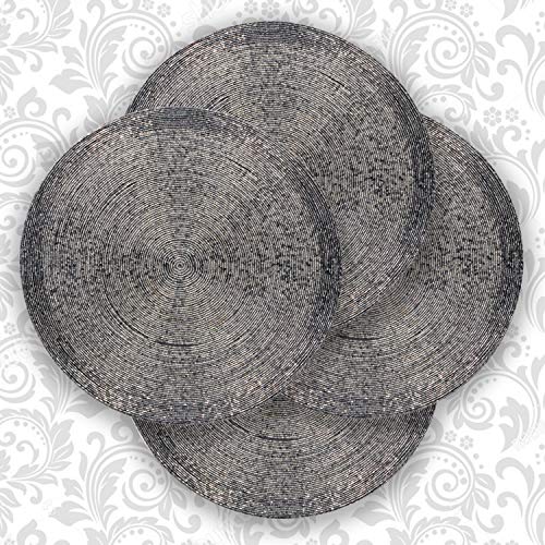 Decozen Round Placemat for Dining Table - Coffee Table - Handmade from High Quality Beads Heat Resistant Scratch Proof and Easy to Care Kitchen Décor Table Mat Set of 4pcs 14 inches - Smoke/Silver - Thumbnail 6