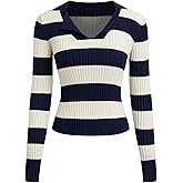 CIDER Womens 2025 Fall V Neck Long Sleeve Striped Sweater Slim Fitted Ribbed Knit Casual Pullover Polo Sweater