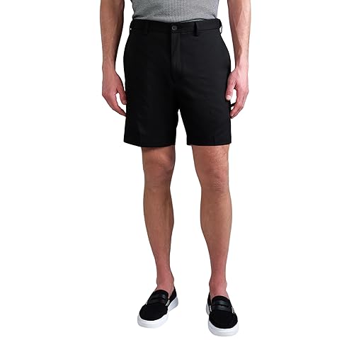 Haggar Men's Cool 18 Pro Straight Fit Flat Front 4-Way Stretch Expandable Waist Short, Black, 40