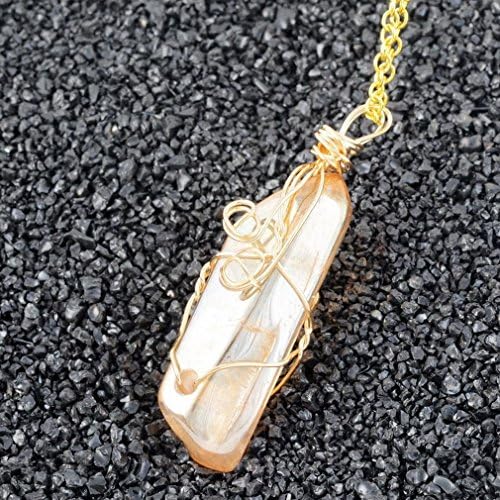 Jewelryfinds Golden Plated Pink Crystal Heart-Shaped Natural Stone Necklace