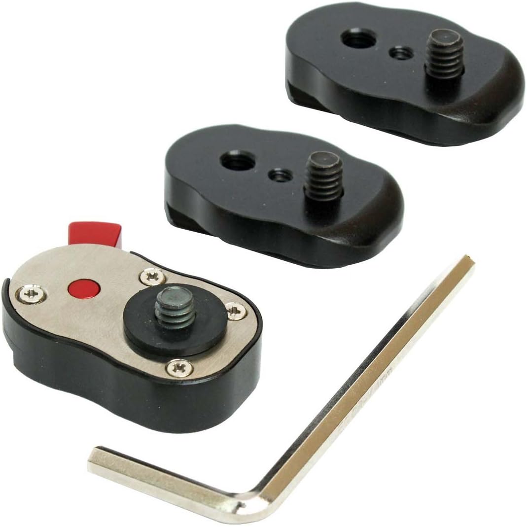 1/4" Miniature Quick Release Plate System with extra plate for any hot shoe mount, articulated magic arm mount or tripod will allow quickly switch monitor/accessory between different types of mounts