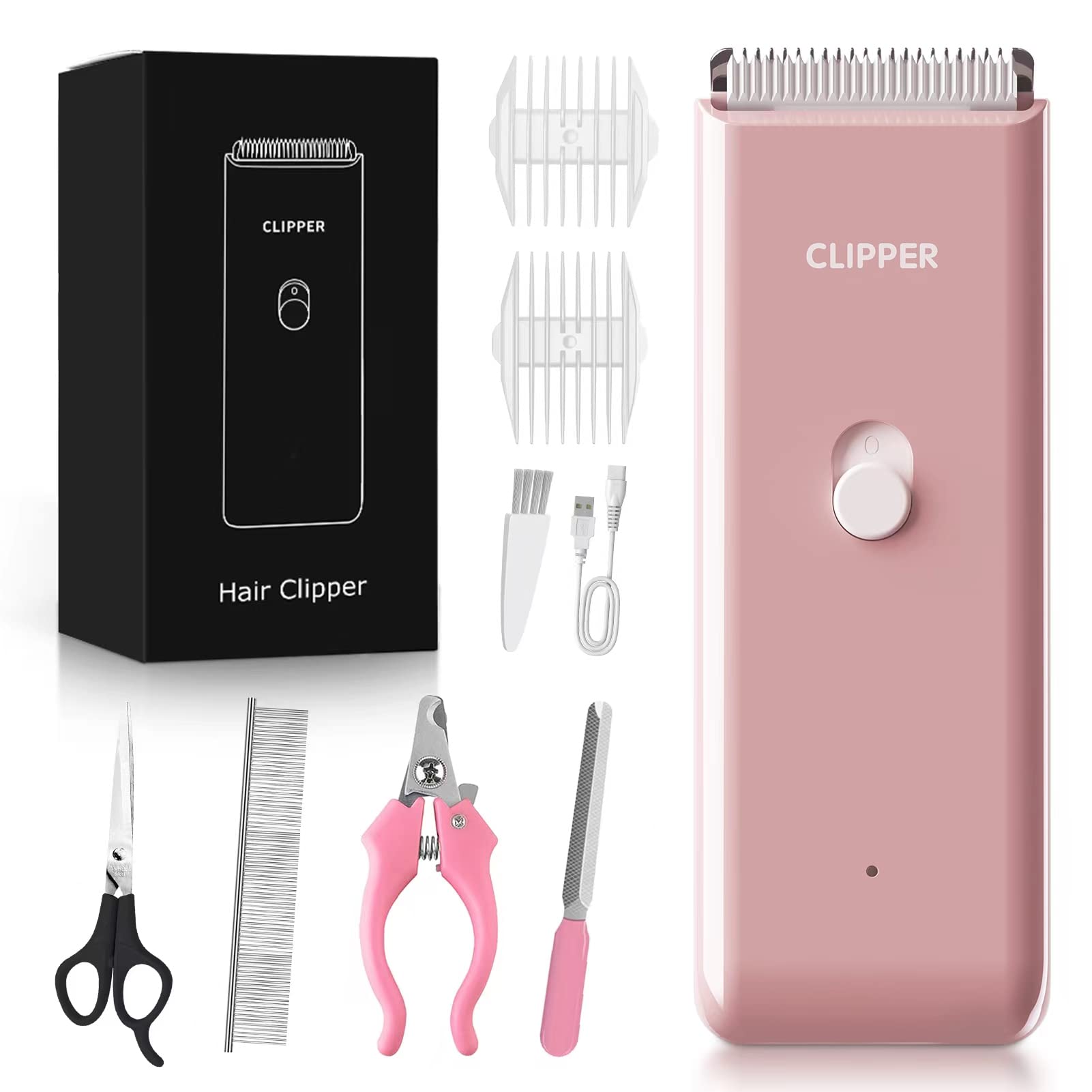 OPENBEAUTY Cat Grooming Clippers Pet Hair Clipper USB Rechargeable Electric Dog Clippers Portable Waterproof Low Noise Shaver Cordless Paw Trimmer for Dog Cat Home(Pink)
