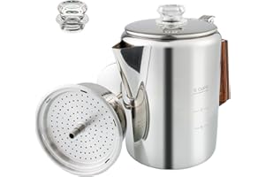 APOXCON Coffee Percolator 9 Cup Camping Coffee Pot Stainless Steel Stove Top Coffee Maker with Two Heat Resistant Tough Glass Knob Using on any Stovetop Outdoor Traveling NO Aluminum or Plastic