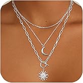 ORAZIO Layered 14K Gold Plated Necklaces for Women Dainty Necklace Stack Silver Plated Non Tarnish Free Pendant Chunky Chain Pearl Paperclip Cross Heart Necklace Set for Women