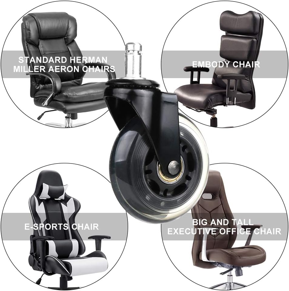 Office Chair Caster Wheels,Set of 5 Heavy Duty 2.5 Inch Upgraded Office Chair Replacement Wheels,Smooth and Safe for Hardwood,Tile Floors-Universal Fit for Game Office Chair (2.5"Plug-in_FBA, Black): Automotive