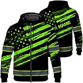 Maddly Hi Vis Reflective Zip Up Hoodie, Orange American Flag High Visibility Safety workwear hoodie for workers, Patriotic