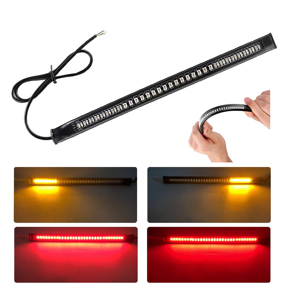 yifengshun Ultra-thin 48 LED 2835 3014SMD Motorcycle Rear Light Bar - 12 V Universal Flexible - Brake Assist LED Plate Motorcycle Headlight (Red + Amber)