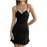 Floerns Women's Summer Tropical Twist Front Ruched Ruffle Hem Bodycon Cami Dress