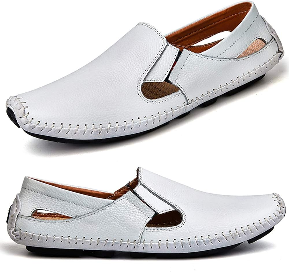TSIODFO Mens Casual White Slip on Shoes Summer Leather