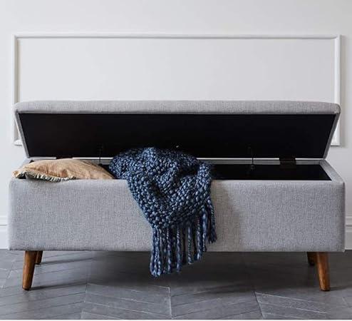Dww Rectangular Upholstered Storage Bench Ottoman With Lift Top Modern Wood Seat Stool For Home Grocery Organization Gray Size 90cm Amazon Co Uk Kitchen Home
