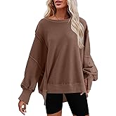 Nirovien Womens Oversized Crewneck Sweatshirt Side Slit Long Sleeve Pullover Slouchy Fit Tops