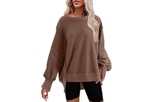 Nirovien Womens Oversized Crewneck Sweatshirt Side Slit Long Sleeve Pullover Slouchy Fit Tops