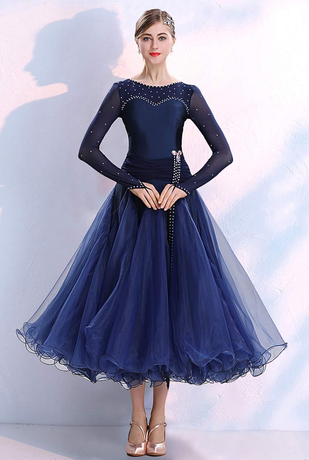 NAKOKOU Ballroom Dance Women Dress Competition Big Swing Collar Ballroom Dance Dress Formal: Clothing