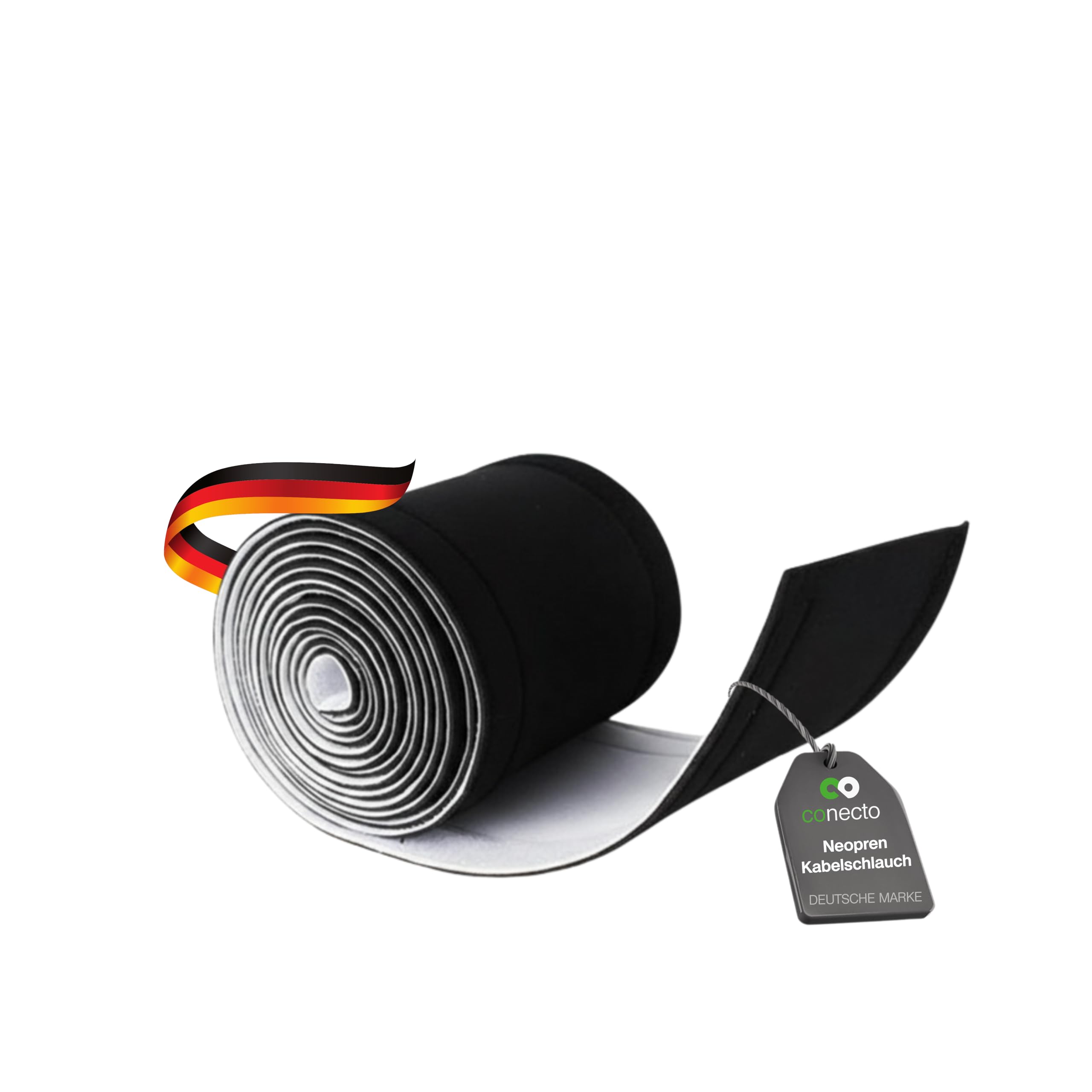 conecto Neoprene cable conduit with Velcro fastener, universal cable duct, cable management, cable organiser, cable guide, black/white, 3.0 m