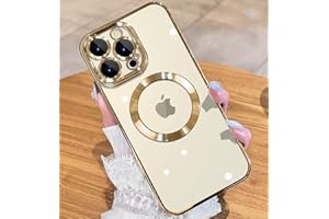 JUESHITUO Magnetic Clear for iPhone 14 Pro Max Case with Full Camera Protection [Never Yellow] [No.1 Strong N52 Magnets] for Women Girls Phone TPU Case (6.7")-Golden