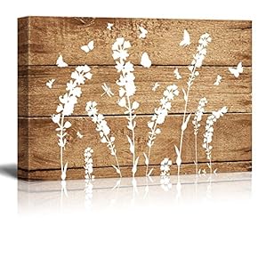 Rustic White Plant With Butterflies On Wood Style - Canvas Art