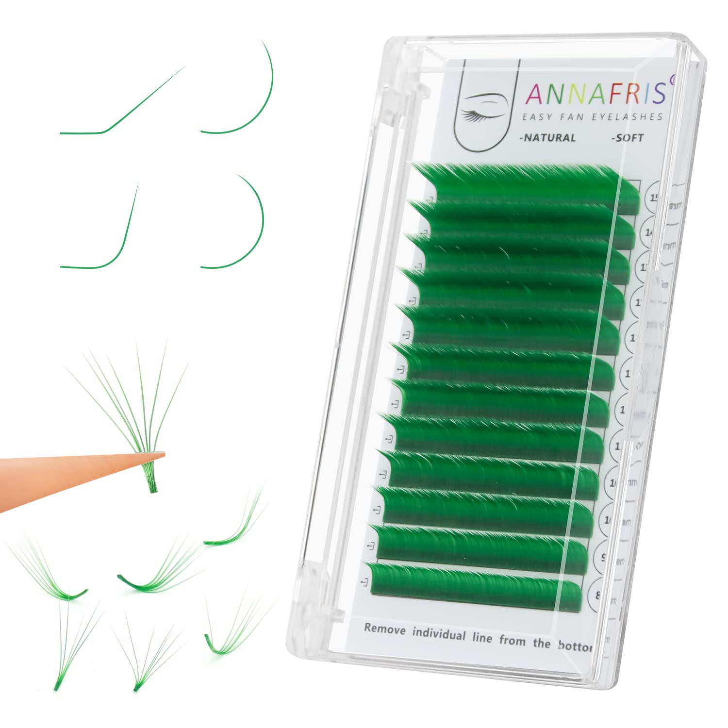 ANNAFRIS Easy Fan Colored Eyelash Extension Green 0.07 C 8-15mm Mix Colorful Volume Lash Russian Easy Fan Lashes Self Fanning Professional(EasyFan Green,0.07 C Mix)