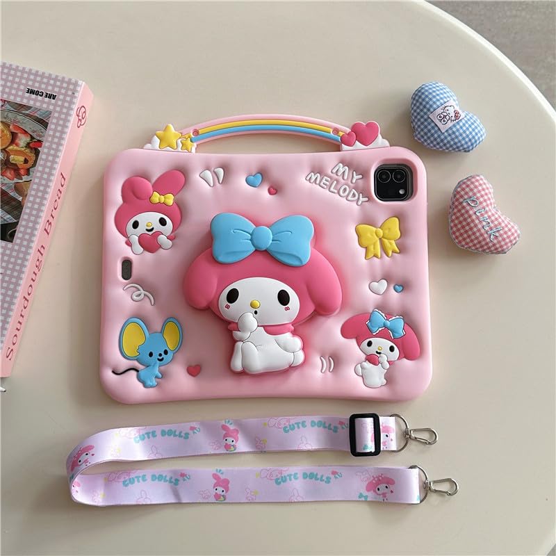 Kids Case for iPad (A16) 11th/10th Generation (2025/2022), Cartoon Thickened Silicone Full-Coverage Shock-Absorbing, Adjustable Stand, Handle, Pen Holderand and Lanyard (Pink, iPad (A16) 11th/10th)