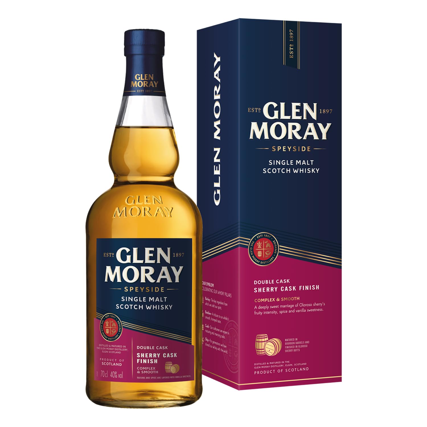 Glen Moray Sherry Cask Finish | Schottischer Single Malt Whisky aus der Speyside | mit Geschenkverpackung | 1 x 0,7 l