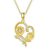 14K Real Gold Sunflower Necklace for Women, You Are My Sunshine Gold Sunflower Pendant Necklace with Crystal Birthday Anniversary Jewelry Gifts for Mom, Wife 16"+2"