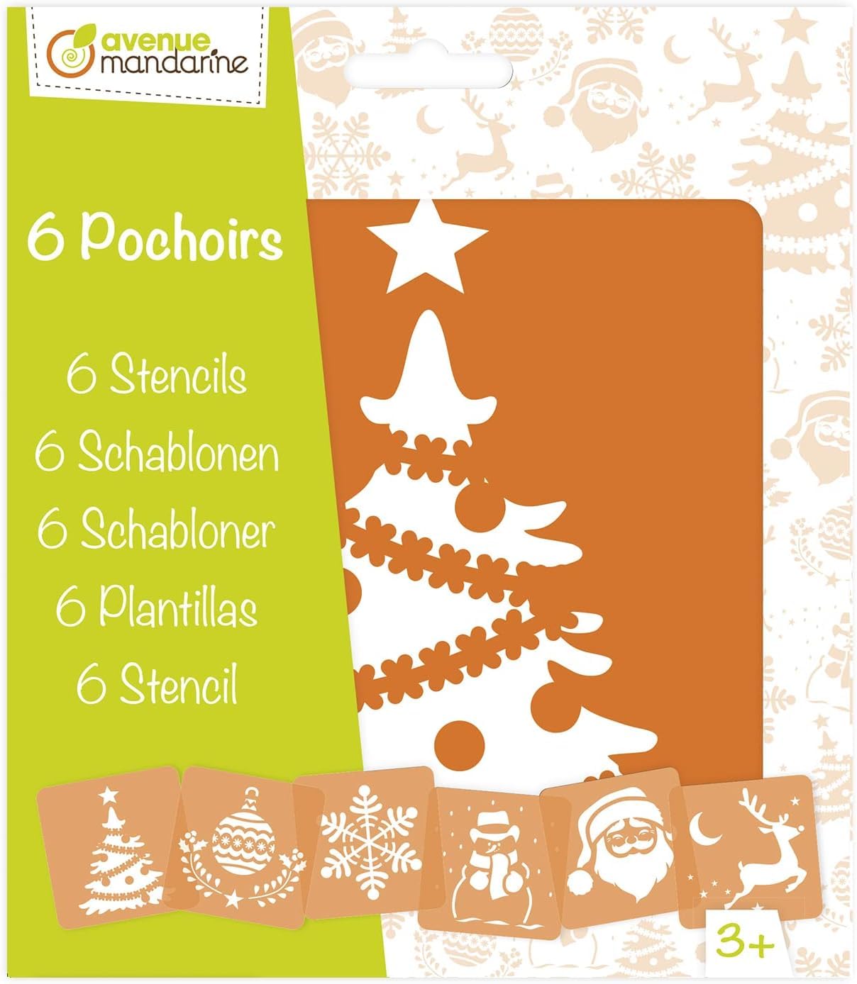 Avenue Mandarine - Ref 42455MD - Stencil Set - Christmas Designs - 6 Stencils Per Pack, Translucent for Easy Placement, Compatible with Felt Tips, Pencils, Paint & More — image 1