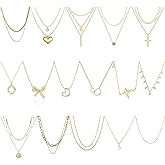 Myofeng 16Pcs Gold Necklaces Set for Women 14k Gold Plated Dainty Trendy Pendant Chain Choker Pack Multilayer Necklace Set for Women Adjustable Jewelry Gift