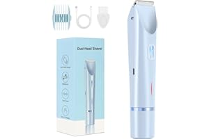 GLOWAURA Dermave Bikini Shaver - Electric Bikini Trimmer for Women, Painless Hair Removal for Face, Body & Intimate Areas (Blue)