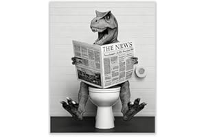 CRAFTYMELODY Dinosaur Bathroom Wall Art Prints Funny Bath Poster Black and White Wall Decor Street Art Home Artworks for Livi