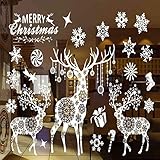 Vlovelife Merry Christmas Window Sticker, Xmas Reindeer & Snowflake Design Wall Sticker Wall Decals Removable DIY Window Door Xmas Home Decorations