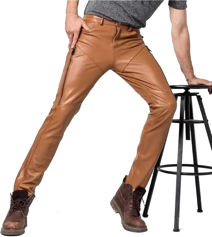 Casual Fashion Genuine Brown Leather Motorcycle Pants Amazon.ca