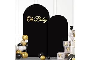 HICYOO Arch Backdrop Cover 7.2FT 6FT, Black Spandex Fitted Arch Covers Stretchy Backdrop Set of 2 Round Top Chiara Stand Cover with Zipper for Wedding Birthday Party Baby Shower Banquet Decoration