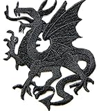 HHO Black Flying Dragon Fire Fantasy Lucky Animal Rider Biker Tatoo Kid Patch Embroidered DIY Patches, Cute Applique Sew Iron on Kids Craft Patch for Bags Jackets Jeans Clothes