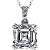 NANA Jewels Asscher Cut CZ Simulated Diamond Solitaire Necklace Sterling Silver