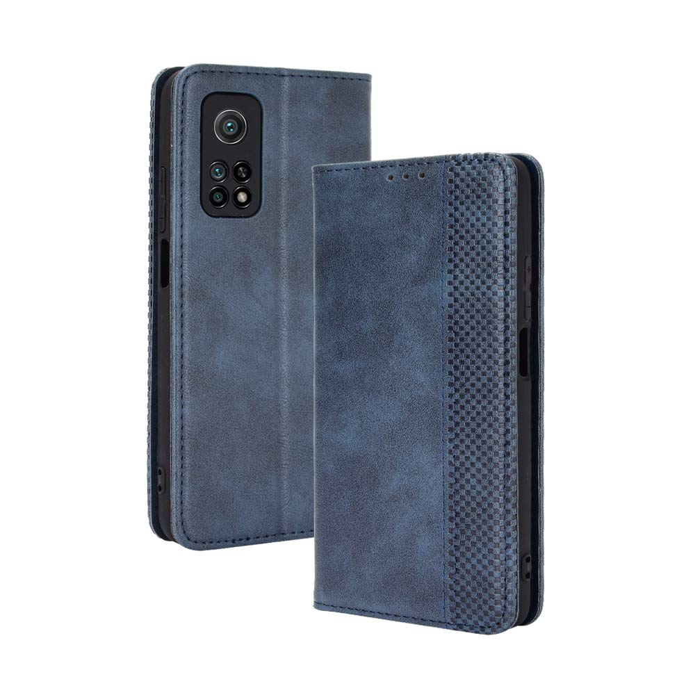 DEDUX Flip Case Compatible with Xiaomi Mi 10T(10T Pro) 5G, Retro Leather Wallet Cover Magnetic Closure Folio Stand with Card Slots, Blue