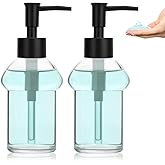 UHEY HOME Glass Refillable Empty Bottle Container with Rust-Proof Plastic Pump Hand Soap Dispenser, 2Pcs 9.3oz Soap Dispenser for Bathroom and Kitchen (Clear)