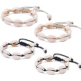 fzbali 4 Pack Adjustable Shell Bracelets Anklets Set Natural Cowrie Shell Beads Puka Seashells Ankle Jewelry for Men Women Valentine's Day Gifts