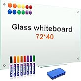 H-Qprobd Dry Erase White Board for Wall 72"x40" Magnetic Glass Frameless Whiteboard Mount for Home School Supplies or Home Of