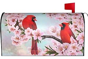 Gbuzozie Red Cardinal Birds Mailbox Cover Magnetic Spring Flowers Summer Sakura Waterproof Mail Wraps Post Letter Box Covers for Outdoor Garden Use 21x18 in