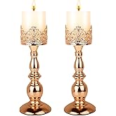Candle Holders for Pillar Candles Gothic Gold Vintage Tall Candle Holders Set of 2 Decorative Large Table Centerpieces Candle Stand Decor (Gold 2PCS A)