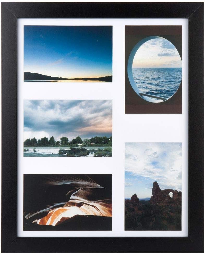 iDecorlife Premium 11x14 Black Collage Picture Frame - Five 4x6 Openings Picture Frame with Mat - Wall Mounting Ready Real Wood Photo Frame Real Wood High Definition Glass