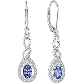 Lwsary Oval Cut Dangle Drop Earrings 925 Sterling Silver Infinity Twisted Leverback Earrings Birthstone Jewelry for Women