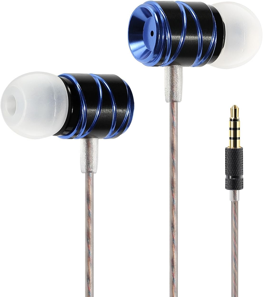 Ear Earphone, Metal case, Low Pitch, Stereo and Noise Reduction Wire; get Three Pairs of Earbuds (S/M/L) for Free; 3.5mm Audio Socket. (Blue)