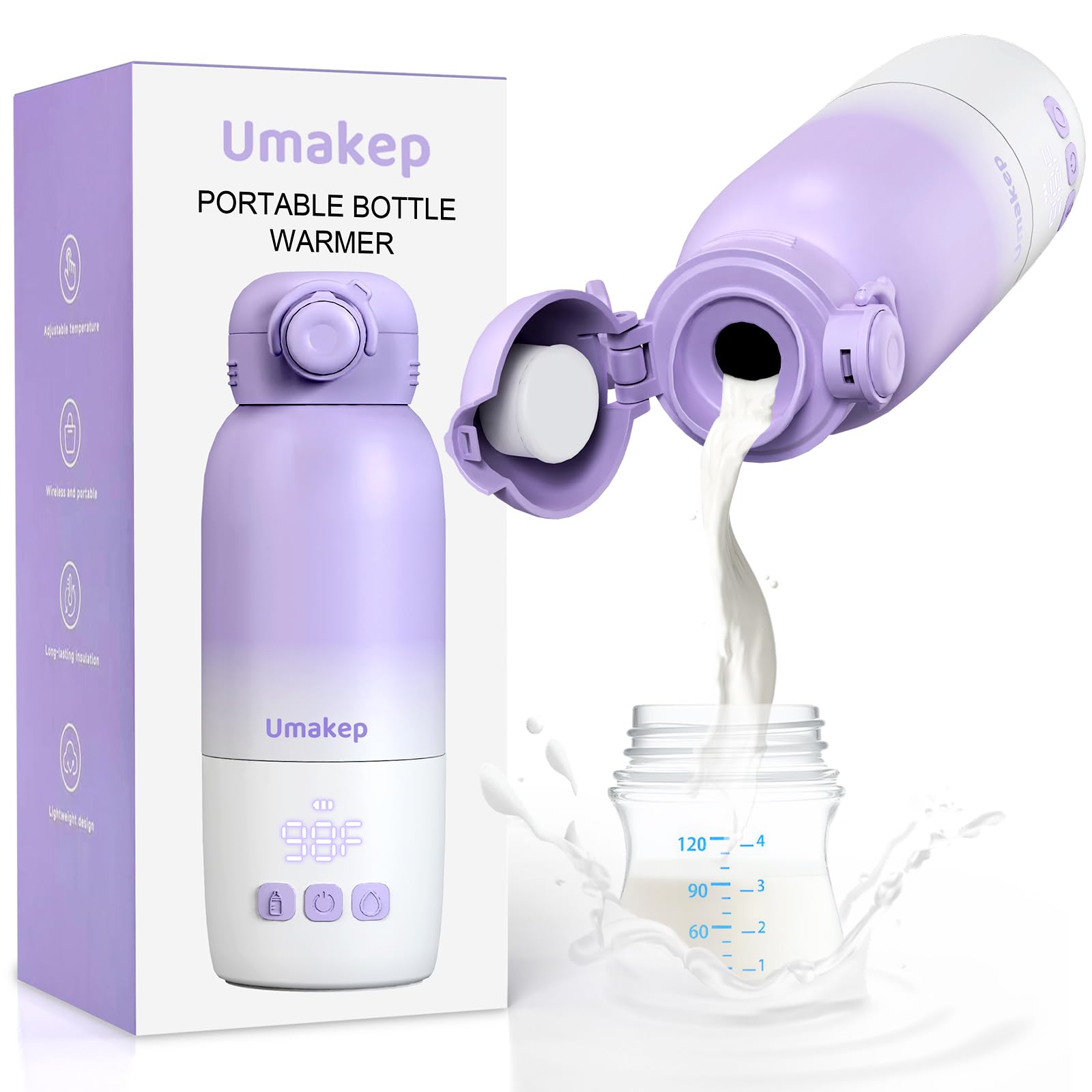 Photo 1 of Portable Bottle Warmer for Travel: Large 12oz Capacity with Dual Heating Modes for Breast Milk & Water, Fast Heating Smart Temperature Control, Portable Milk Warmer Gifts for New Mom Purple